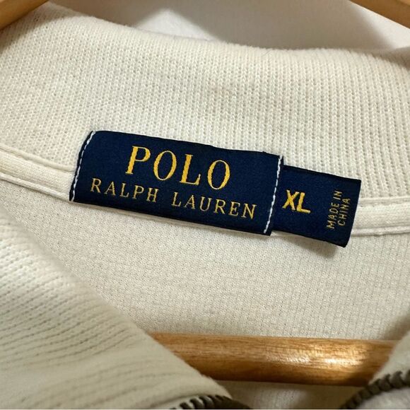 POLO RALPH LAUREN Men's Cotton Quarter Zip Pullover Ivory Size XL - Picture 4 of 4